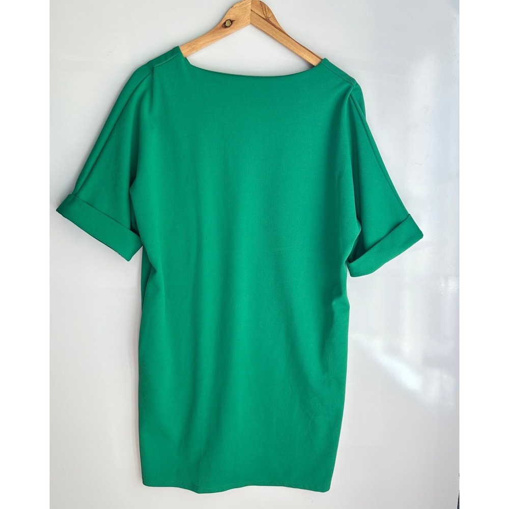 2 Hearts Shift Dress Green Dolman Sleeve Made in USA Medium Office Chic - Picture 3 of 9